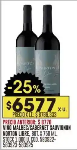 Coto Vino malbec/cabernet sauvignon norton libre oferta
