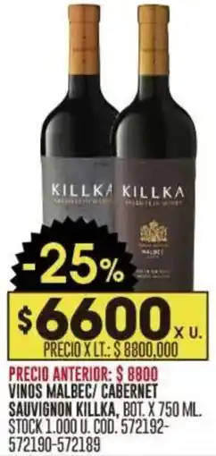 Coto Killka vinos malbec/ cabernet sauvignon oferta
