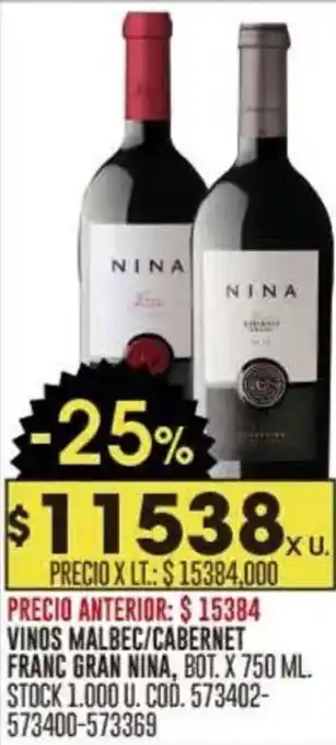 Coto Nina vinos malbec/cabernet franc gran oferta