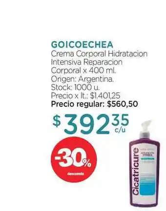 Farmacity Goicoechea Crema Corporal Hidratacion Intensiva Reparacion x 400ml oferta