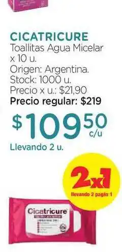 Farmacity Cicatricure Toallitas Agua Micelar x 10u. oferta