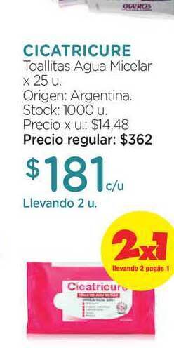 Farmacity Cicatricure Toallitas Agua Micelar x 25u. oferta