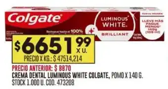 Coto Colgate crema dental luminous white oferta