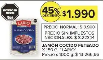 Carrefour Lario jamón cocido feteado oferta