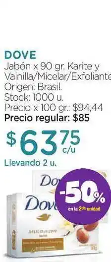 Farmacity Dove Jabón Karite Y Vainilla/Micelar/Exfoliante x 90gr oferta