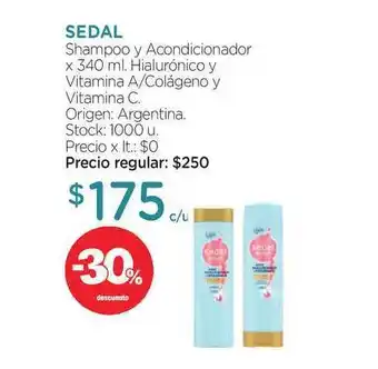 Farmacity Sedal Shampoo Y Acondicionador Hialurónico Y Vitamina A/Colágeno Y Vitamina C x 340ml oferta