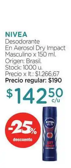 Farmacity Nivea Desodorante En Aerosol Dry Impact Masculino x 150ml oferta