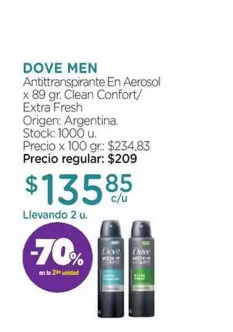 Farmacity Dove Men Antitranspirante En Aerosol Clean Confort/Extra Fresh x 89gr. oferta