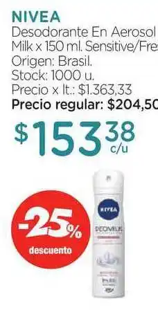 Farmacity Nivea Desodorante En Aerosol Milk Sensitive/Fresh x 150ml oferta