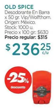 Farmacity Old Spice Desodorante En Barra Vip/Wolfthorn x 50gr oferta