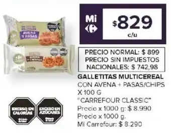 Carrefour Carrefour classic galletitas multicereal con avena + pasas/chips oferta