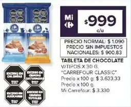 Carrefour Carrefour classic tableta de chocolate v/tipos oferta