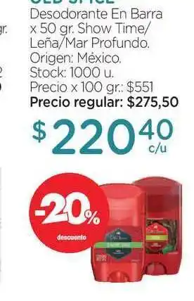 Farmacity Old Spice Desodorante En Barra Show Time/Leña/Mar Profundo x 50gr oferta