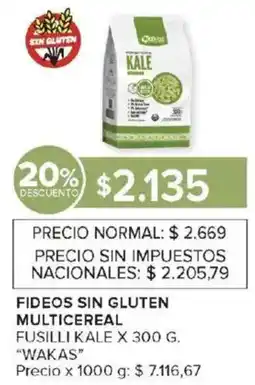 Carrefour Wakas fideos sin gluten multicereal fusilli kale oferta
