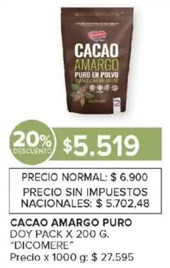Carrefour Dicomere cacao amargo cacao amargo puro oferta