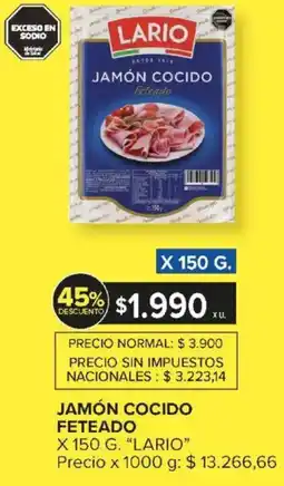 Carrefour Lario jamón cocido feteado oferta