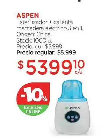 Farmacity Aspen Esterilizador + Calienta Mamadera Eléctrico 3 En 1 oferta