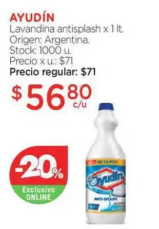 Farmacity Ayudín Lavandina Antisplash x 1lt. oferta