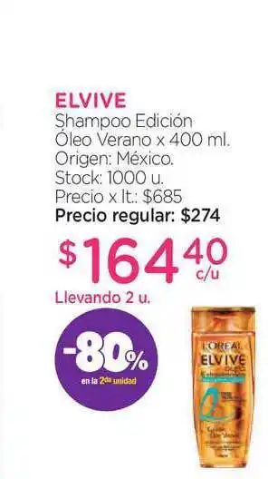 Farmacity Elvive Shampoo Edición Óleo Verano x 400ml oferta