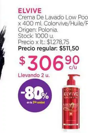 Farmacity Elvive Crema De Lavado Low Poo Colorvive/Huile x 400ml oferta