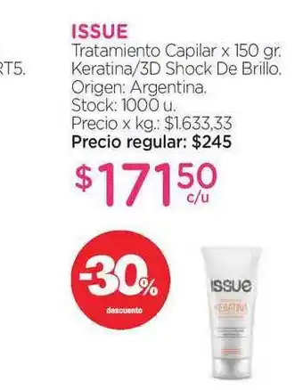 Farmacity Issue Tratamento Capilar Keratina/3D Shock De Brillo x 150gr oferta