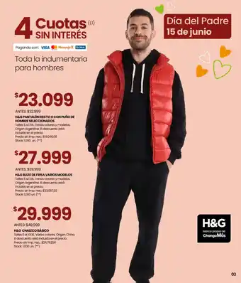 Changomas H&G pantalón recto o con puño de hombre seleccionados oferta