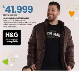 Changomas H&G campera puffer hombre oferta