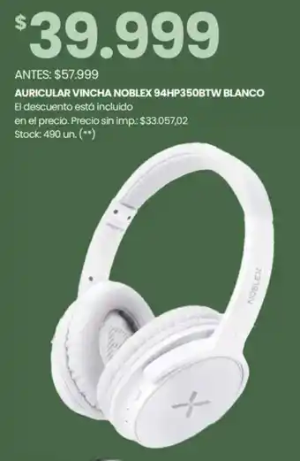 Changomas Auricular vincha noblex 94hp350btw blanco oferta