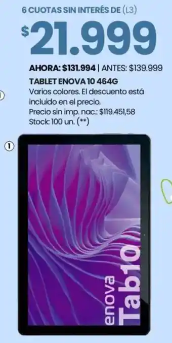 Changomas Enova tablet 10 464G oferta