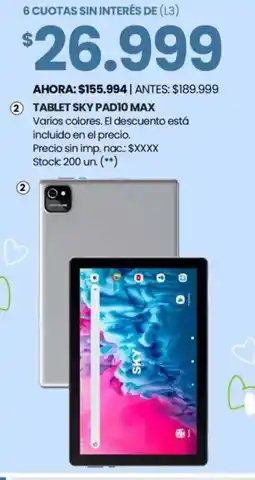 Changomas Sky tablet padio max oferta