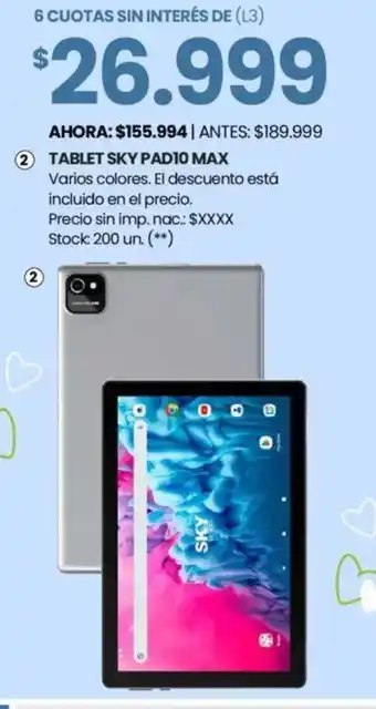 Changomas Sky tablet padio max oferta