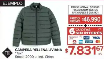 Carrefour Tex campera rellena liviana oferta