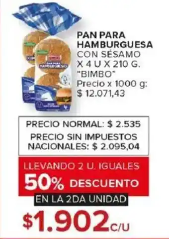 Carrefour Bimbo pan para hamburguesa oferta