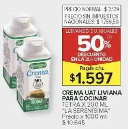 Carrefour La serenisima crema uat liviana para cocinar tetra oferta