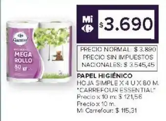 Carrefour Carrefour essential papel higiénico hoja simple oferta