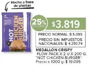 Carrefour Not chicken burger medallón crispy flow pack oferta