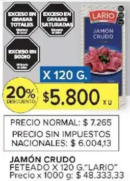 Carrefour Lario jamón crudo feteado oferta