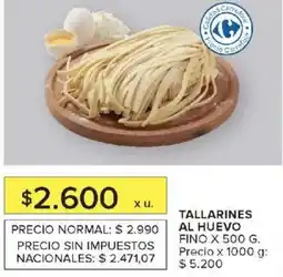 Carrefour Tallarines al huevo fino oferta