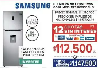 Carrefour Samsung heladera no frost twin cool oferta
