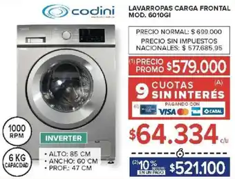 Carrefour Codini lavarropas carga frontal oferta