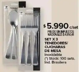 Carrefour Set x 3 tenedores/ cucharas de mesa inoxidable oferta