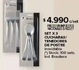 Carrefour Set x 3 cucharas/ tenedores de postre inoxidable oferta