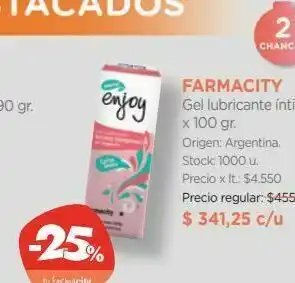 Farmacity Enjoy gel lubricante íntimo femenino x 100 gr oferta
