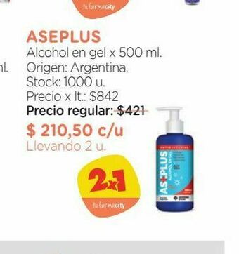Farmacity Alcohol en gel aseplus x 500 ml oferta