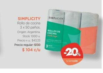 Farmacity Rollos de cocina doble hoja simplicity x 3 u oferta