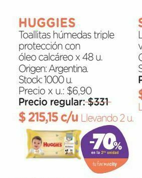 Farmacity Toallitas húmedas huggies triple protección con óleo calcáreo x 48 un oferta