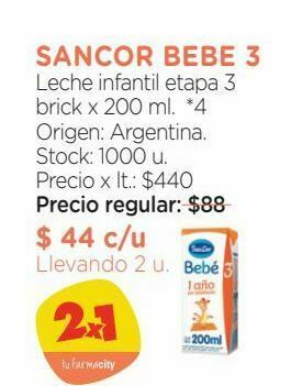 Farmacity Sancor bebe 3 leche infantil etapa 3 brick x 200 ml. oferta