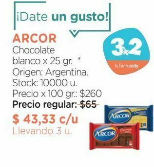 Farmacity Chocolate con leche arcor x 25 g oferta