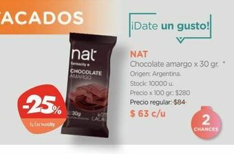 Farmacity Chocolate nat amargo x 30 g oferta