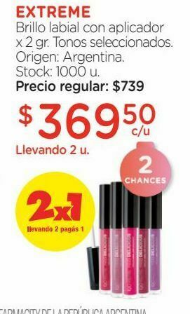 Farmacity Brillo labial con aplicador extreme kiss delicious x 2 g oferta